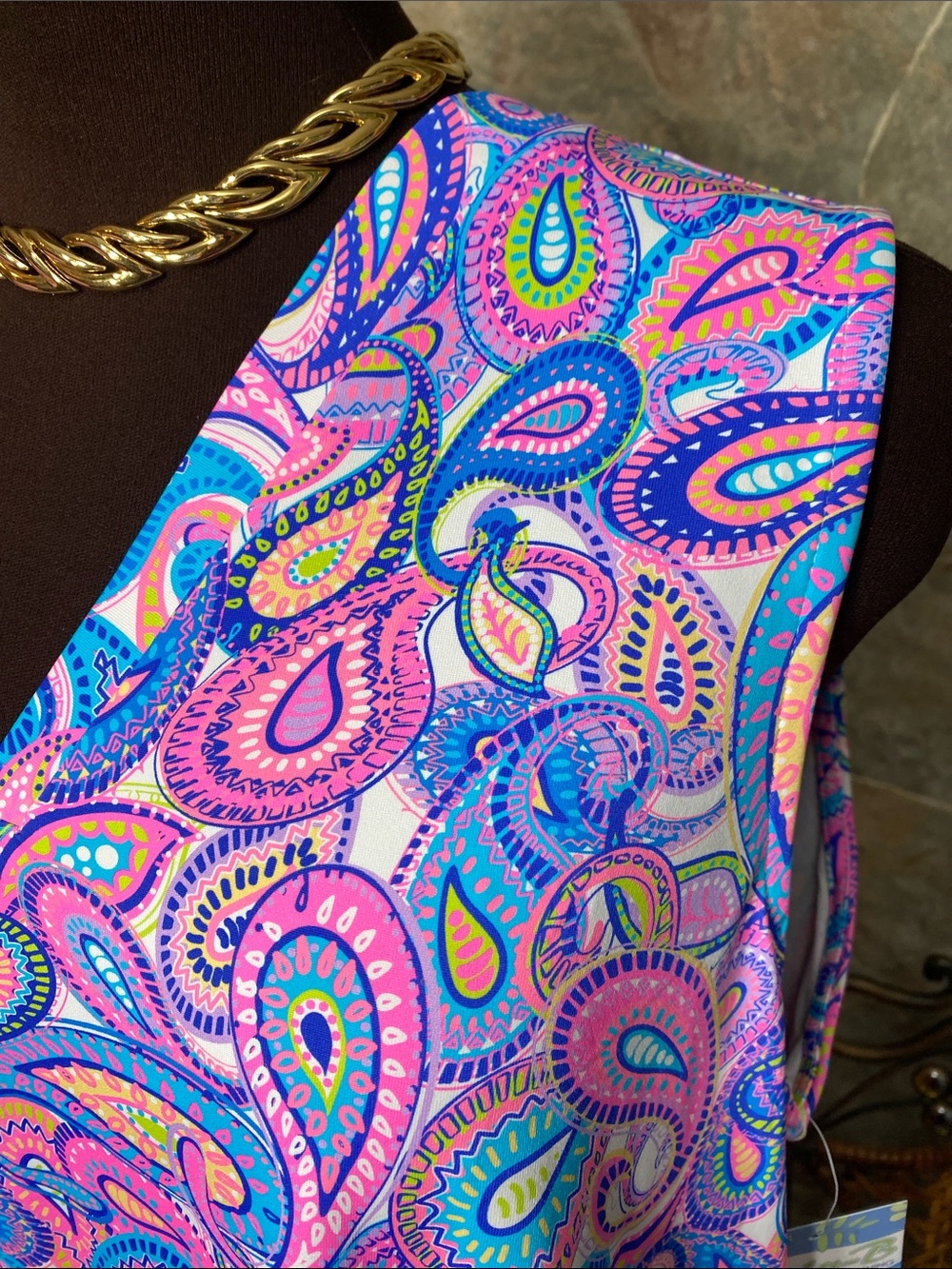 Lulu B shirt top blouse tunic sleeveless V-neck colorful paisley travel resort - Picture 2 of 8